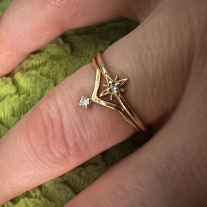 Solid gold + diamond stacking rings by LeiselLove.